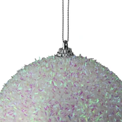 New White and Purple Bristled Iridescent Christmas Ball Ornament 4.5" (115mm) Shatterproof Balls|Ball Ornaments