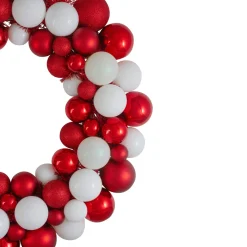 Best White and Red 3-Finish Shatterproof Ball Christmas Wreath - 24-Inch, Unlit Pre Decorated