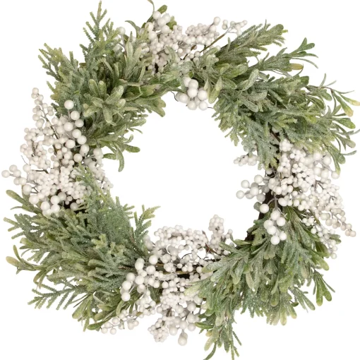 Outlet White Berry and Frosted Pine Christmas Wreath, 28-Inch, Unlit Unlit