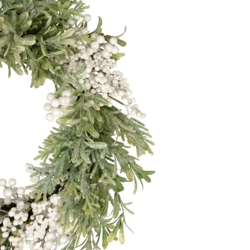 Outlet White Berry and Frosted Pine Christmas Wreath, 28-Inch, Unlit Unlit