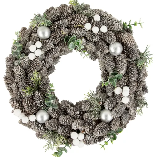 Best White Berry and Pinecone Foliage Christmas Ornament Wreath, 12.5-Inch, Unlit Unlit