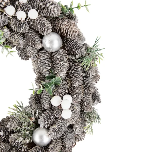 Best White Berry and Pinecone Foliage Christmas Ornament Wreath, 12.5-Inch, Unlit Unlit