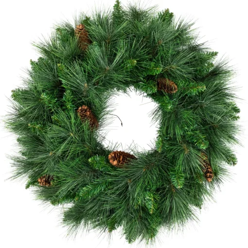 White Valley Pine with Pine Cones Artificial Christmas Wreath - 24" - Unlit Unlit