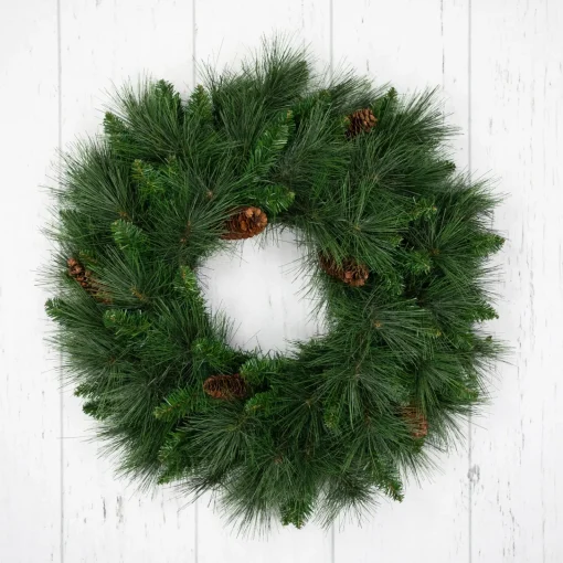White Valley Pine with Pine Cones Artificial Christmas Wreath - 24" - Unlit Unlit