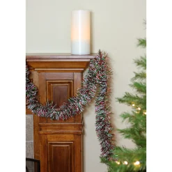 Best Wide Cut Shiny Tinsel Christmas Garland - 50' x 4" - Silver, Red and Green - Unlit Commercial