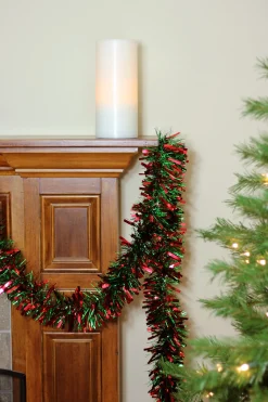 Clearance Wide Cut Tinsel Commercial Christmas Garland - 50' x 3" - Red and Green - Unlit Commercial