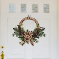 Clearance Winter Foliage and Berries Artificial Burlap Christmas Wreath - 24" - Unlit Pre Decorated