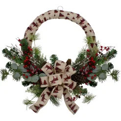 Clearance Winter Foliage and Berries Artificial Burlap Christmas Wreath - 24" - Unlit Pre Decorated