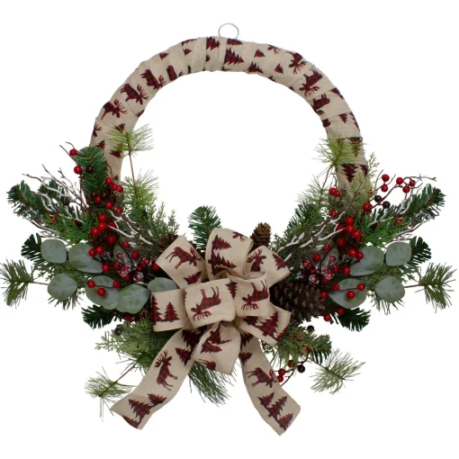 Clearance Winter Foliage and Berries Artificial Burlap Christmas Wreath - 24" - Unlit Pre Decorated