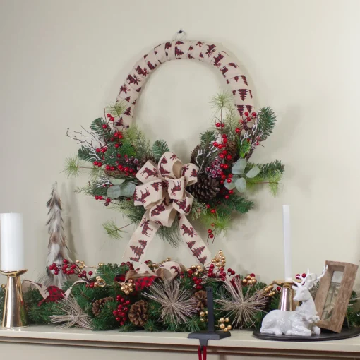 Clearance Winter Foliage and Berries Artificial Burlap Christmas Wreath - 24" - Unlit Pre Decorated