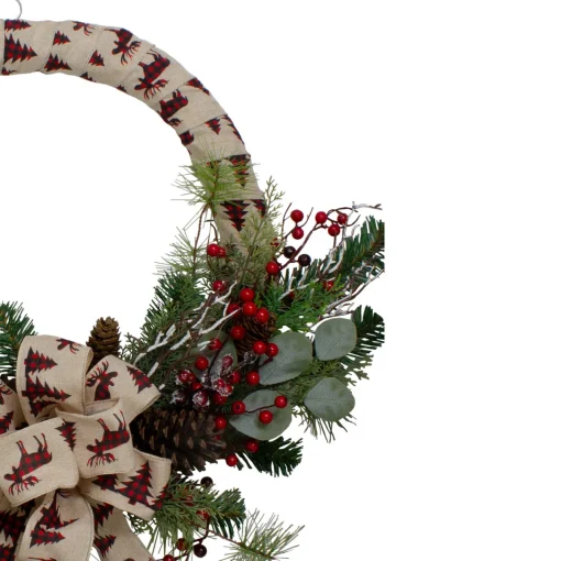 Clearance Winter Foliage and Berries Artificial Burlap Christmas Wreath - 24" - Unlit Pre Decorated