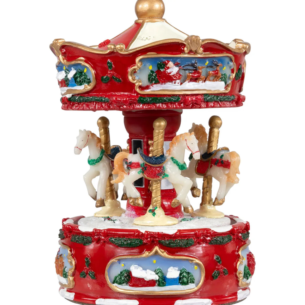 Best Winter Horses Animated Musical Christmas Carousel - 6.5" - Red and White Animated & Musical