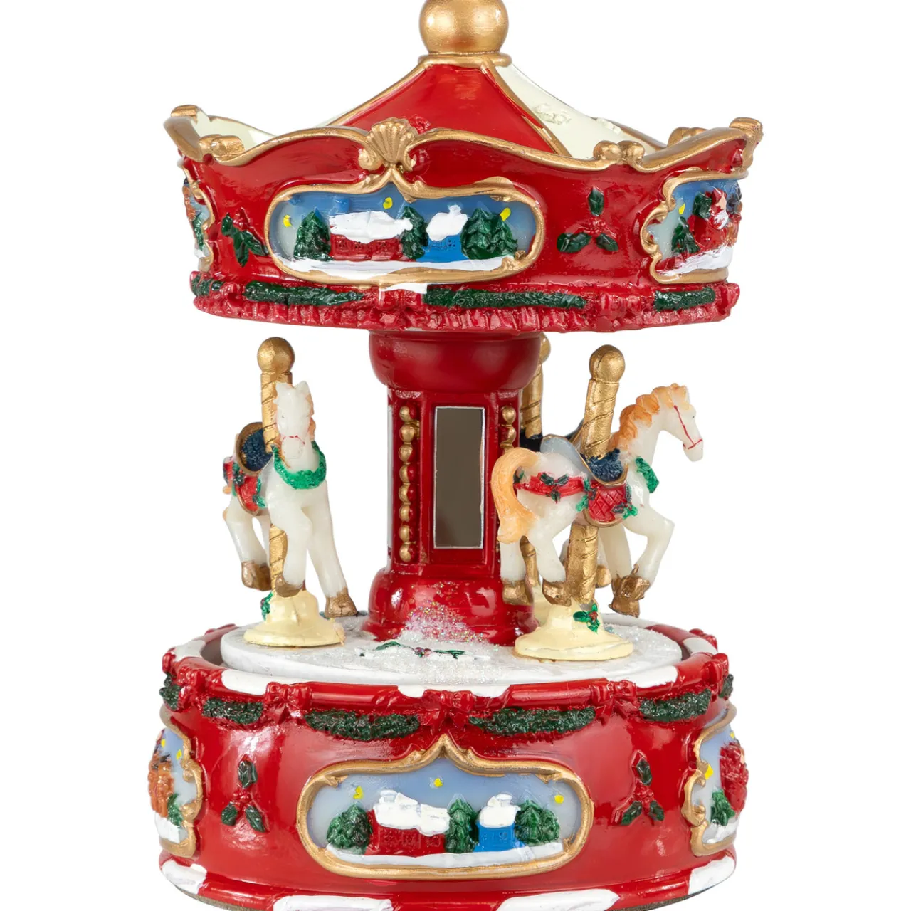 Best Winter Horses Animated Musical Christmas Carousel - 6.5" - Red and White Animated & Musical