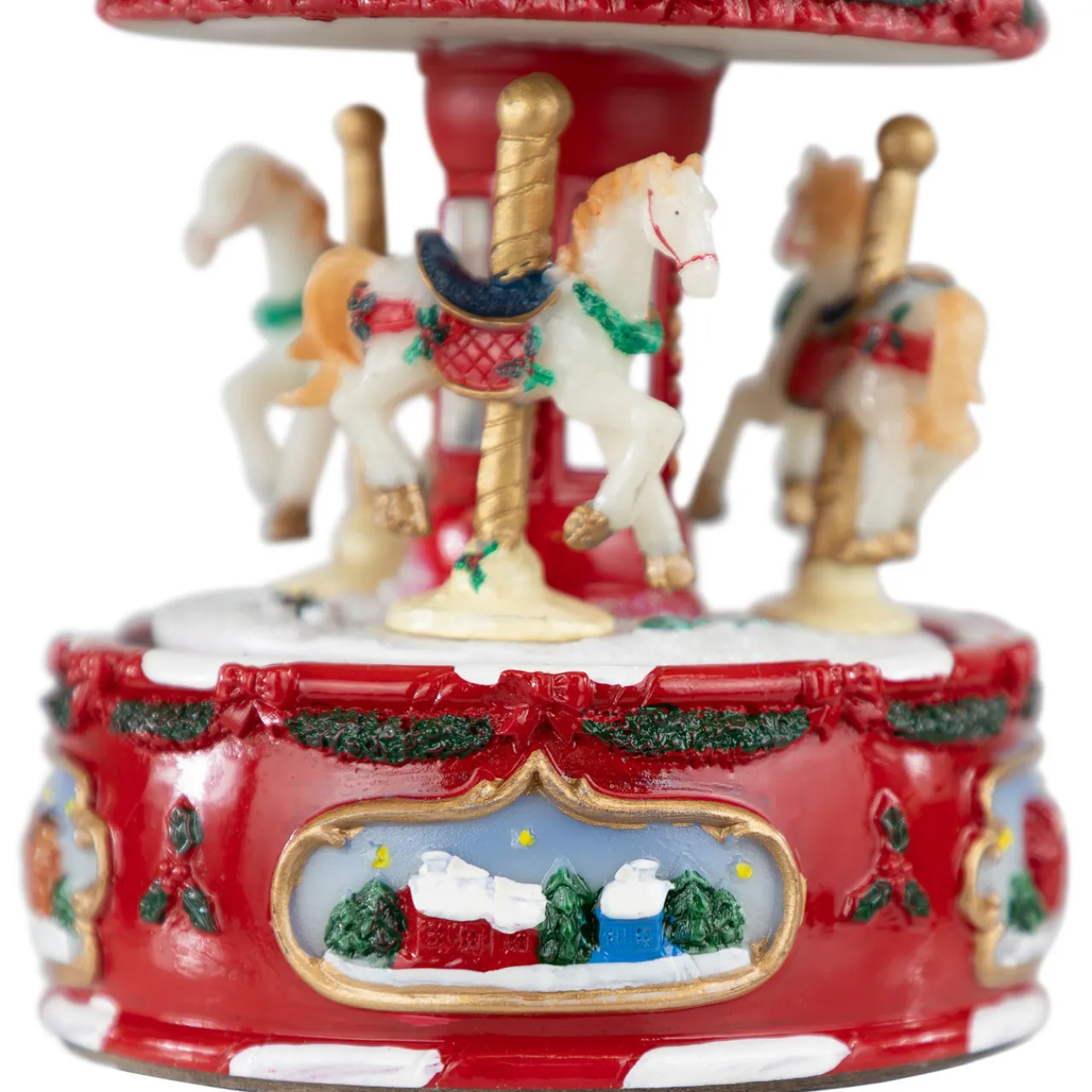 Best Winter Horses Animated Musical Christmas Carousel - 6.5" - Red and White Animated & Musical
