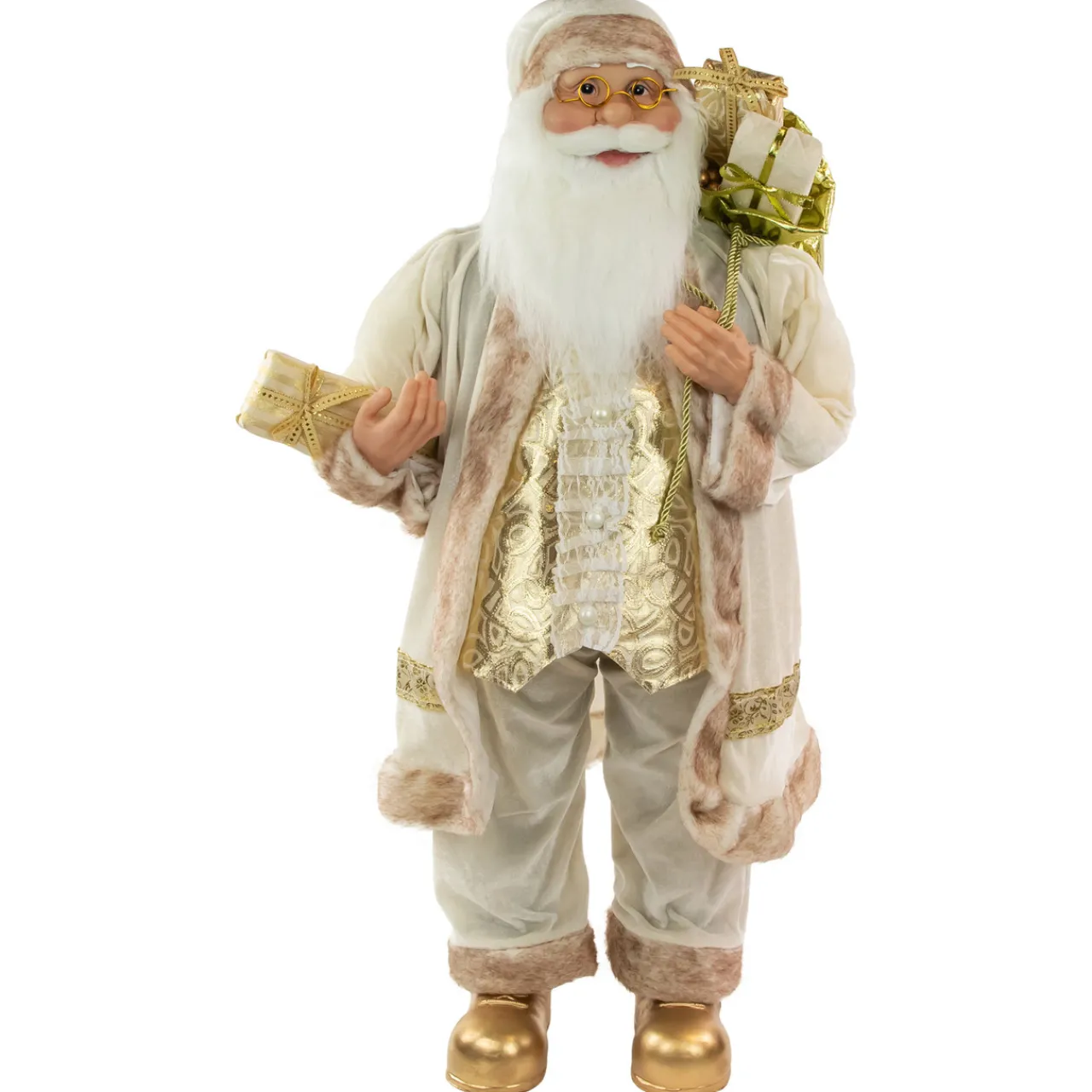 Best Winter Santa Claus with Gift Bag Christmas Figure - 36" - White and Cream Santa Claus