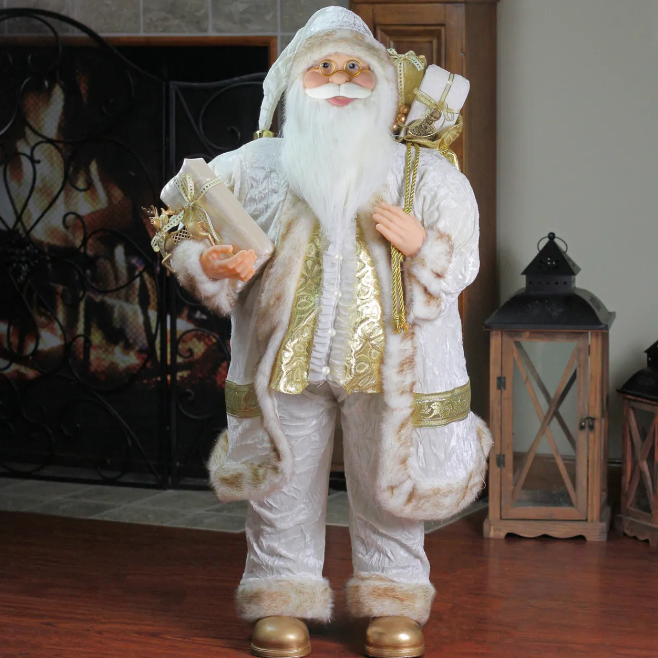 Best Winter Santa Claus with Gift Bag Christmas Figure - 36" - White and Cream Santa Claus