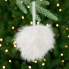 New Wispy Feather Christmas Ball Ornament - 6" - White Glass|Ball Ornaments
