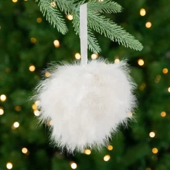 New Wispy Feather Christmas Ball Ornament - 6" - White Glass|Ball Ornaments