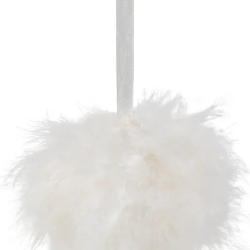New Wispy Feather Christmas Ball Ornament - 6" - White Glass|Ball Ornaments