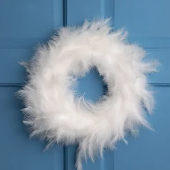 New Wispy Feather Christmas Wreath - 14.5" - Unlit - Winter White Pre Decorated