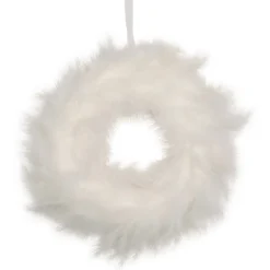 New Wispy Feather Christmas Wreath - 14.5" - Unlit - Winter White Pre Decorated