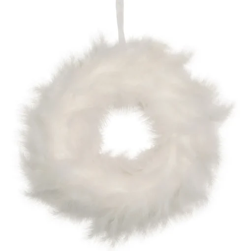 New Wispy Feather Christmas Wreath - 14.5" - Unlit - Winter White Pre Decorated