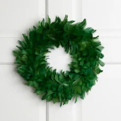 Hot Wispy Feather Christmas Wreath - 14.5" - Unlit - Green Pre Decorated