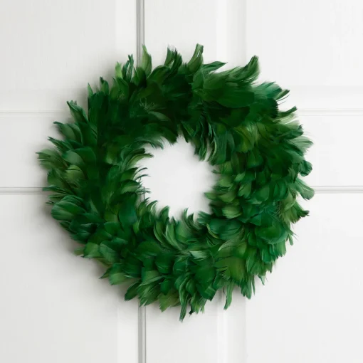 Hot Wispy Feather Christmas Wreath - 14.5" - Unlit - Green Pre Decorated