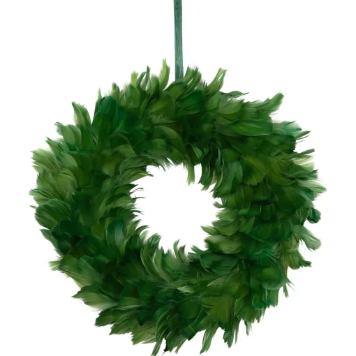 Hot Wispy Feather Christmas Wreath - 14.5" - Unlit - Green Pre Decorated