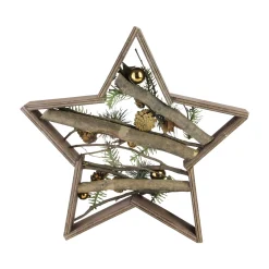 Wood Framed Star with Mixed Branches and Bells Table or Wall Decoration - 15.25