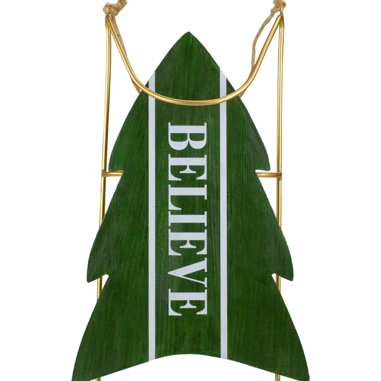 Best Wooden "Believe" Christmas Snow Sled Decoration - 18.25" - Green Sleighs