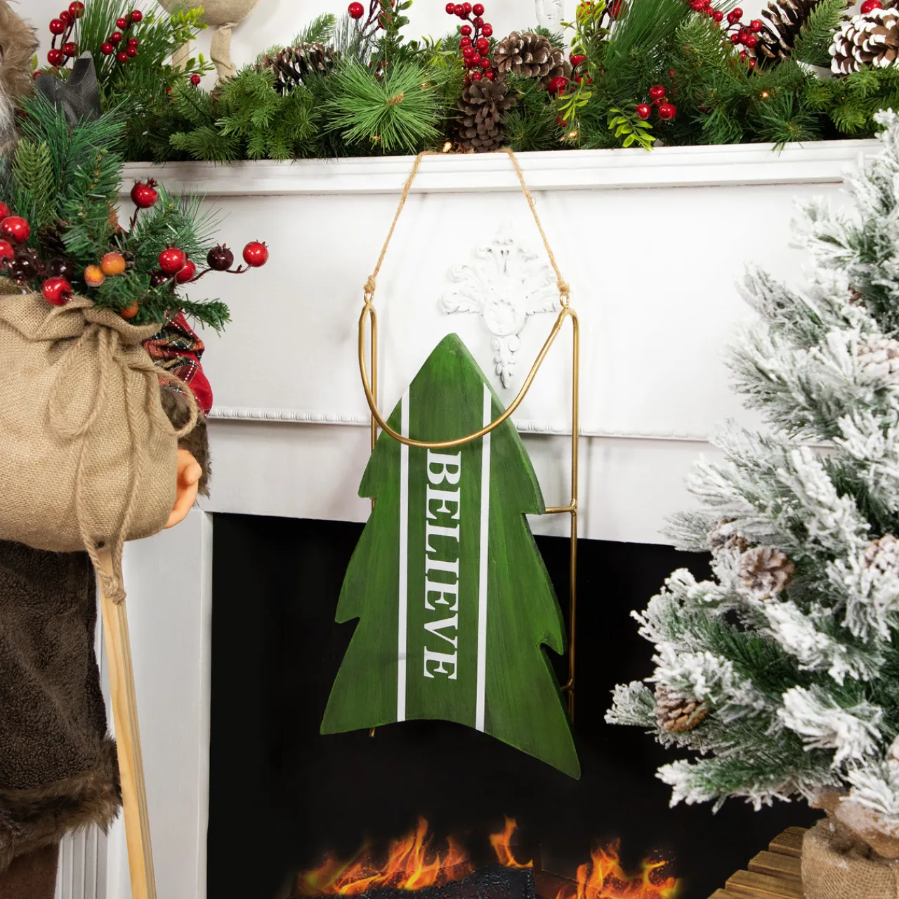 Best Wooden "Believe" Christmas Snow Sled Decoration - 18.25" - Green Sleighs