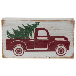Outlet Wooden Block with Vintage Red Truck and Tree Christmas Decoration - 6" Wall