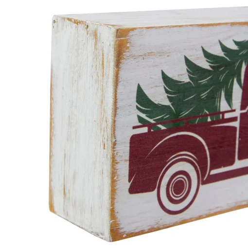 Outlet Wooden Block with Vintage Red Truck and Tree Christmas Decoration - 6" Wall