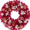 New Wooden Floral Spring Wreath with Berries - 13" - Fuchsia Pink and White Pre Decorated