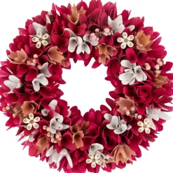 New Wooden Floral Spring Wreath with Berries - 13" - Fuchsia Pink and White Pre Decorated