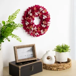 New Wooden Floral Spring Wreath with Berries - 13" - Fuchsia Pink and White Pre Decorated