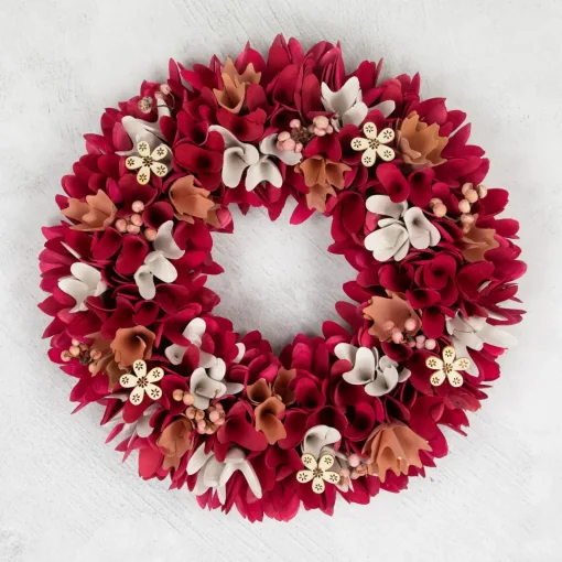 New Wooden Floral Spring Wreath with Berries - 13" - Fuchsia Pink and White Pre Decorated