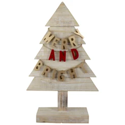 Sale Wooden Tree "Merry and Bright" Christmas Decoration - 23" - Gold and Red Trees