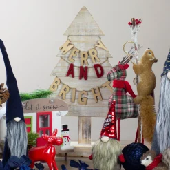 Sale Wooden Tree "Merry and Bright" Christmas Decoration - 23" - Gold and Red Trees