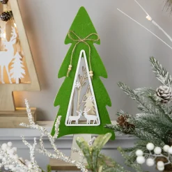 Outlet Woodland Tree with Reindeer Scene Wooden Christmas Decoration - 12" Trees