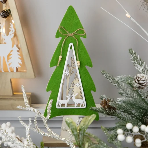 Outlet Woodland Tree with Reindeer Scene Wooden Christmas Decoration - 12" Trees