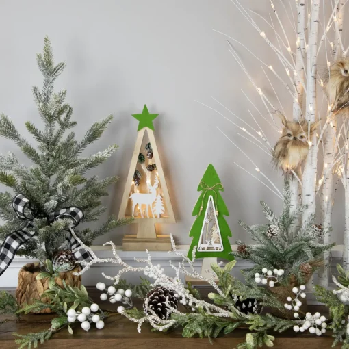 Outlet Woodland Tree with Reindeer Scene Wooden Christmas Decoration - 12" Trees