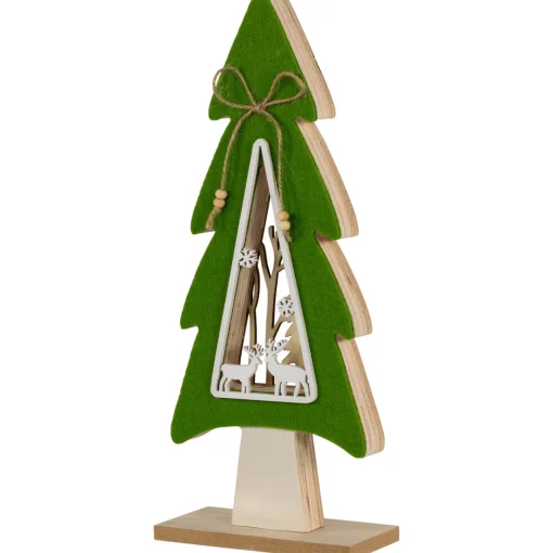Outlet Woodland Tree with Reindeer Scene Wooden Christmas Decoration - 12" Trees