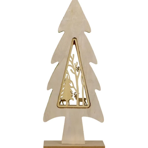Outlet Woodland Tree with Reindeer Scene Wooden Christmas Decoration - 12" Trees